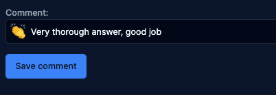 Showcase of form to provide teacher's comment on student answer. Teacher's can choose emoji and provide short textual comment