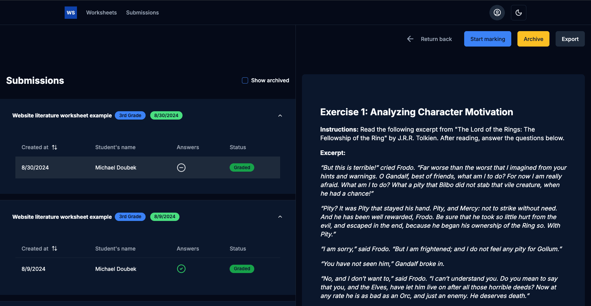 Worksheet responsive on laptop, tablet and phone